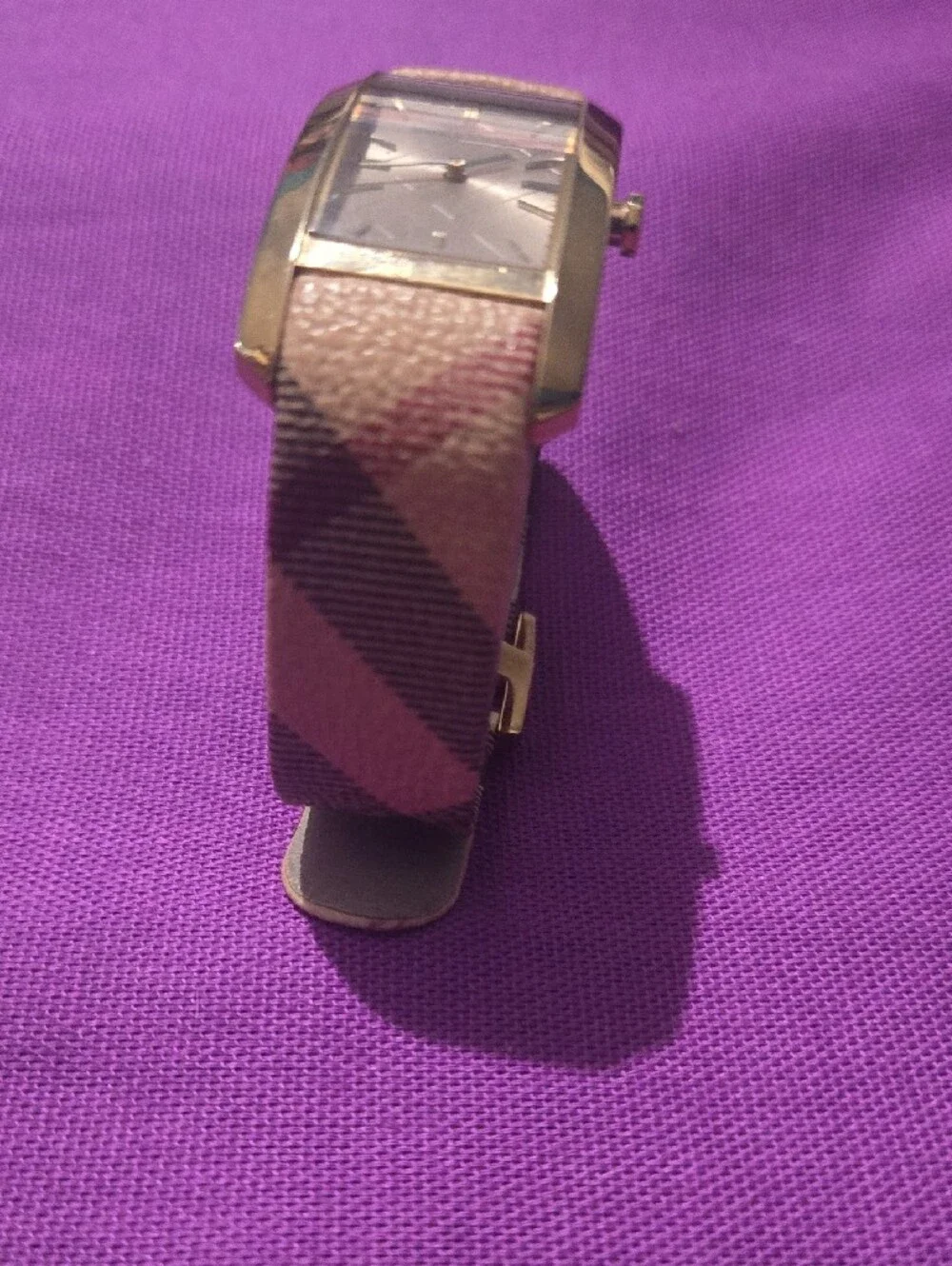 Burberry Beige/Pink Leather Strap Rectangular Silver Dial Watch
